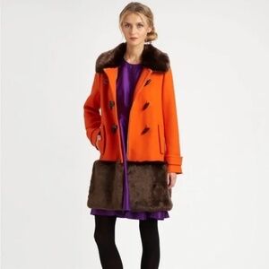 Kate Spade Allie orange coat with faux fur trim Sz 4